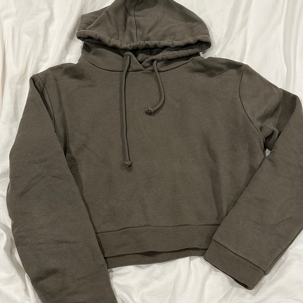 olive green over sized cropped french terry hoodie